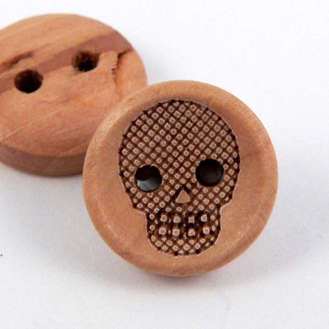 12mm Round Wood 2 Hole Button With A Skulls Head
