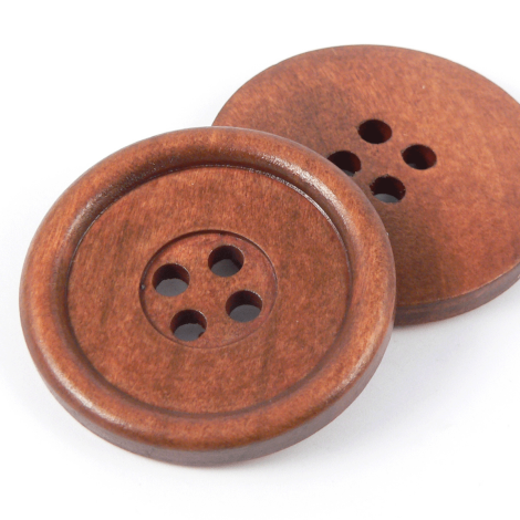20mm Brown Wood 4 Hole Rimmed Button