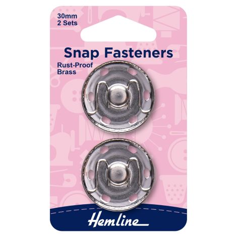  30mm Silver Sew On Snap Fasteners Hemline