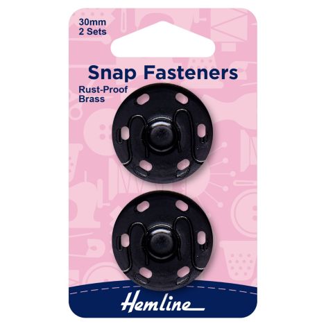  30mm Black Sew On Snap Fasteners Hemline