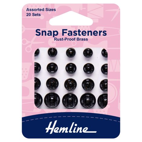  6mm-11mm Assorted Black Sew On Snap Fasteners Hemline