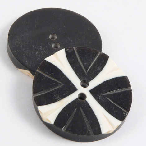 25mm Black Horn & White Bone Round 2 Hole Button