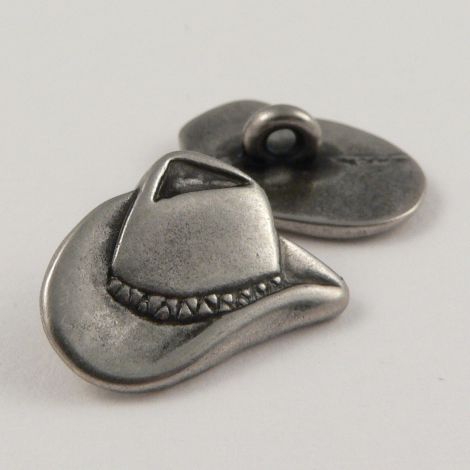 21mm Silver 'Cowboy Hat' Novelty Shank Metal Button