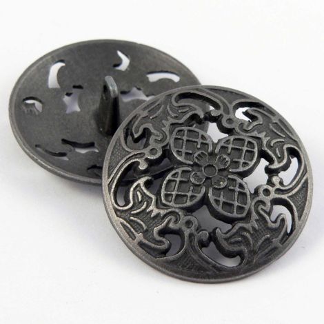 30mm Round Filigree Dull Pewter Metal Shank Button