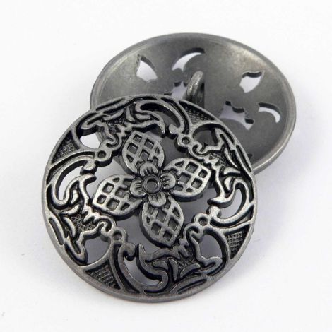 30mm Round Filigree Pewter Metal Shank Button