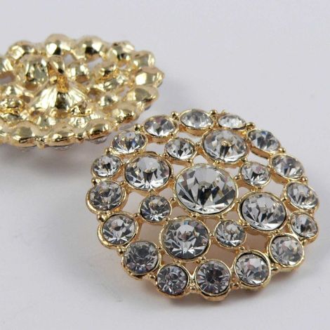 35mm Gold & Diamante Round Shank Metal Coat Button
