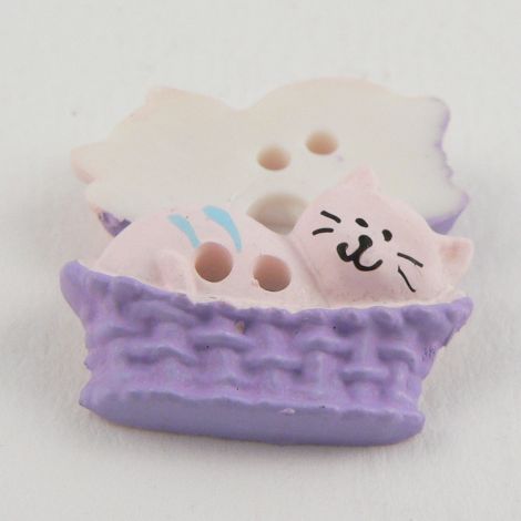 22mm Cute Cat In A Basket 2 Hole Button