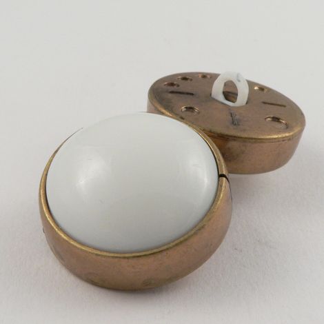 30mm White Domed Shank Coat Button Encased in Antique Gold