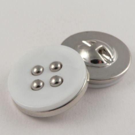 30mm White/Silver Contemporary Shank Coat Button
