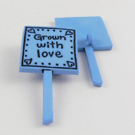 22mm Blue Sign 'Grown With Love' Novelty Shank Button 
