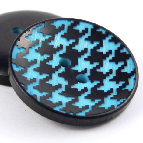 38mm Blue & Black Dog Tooth 2 Hole Coat Button