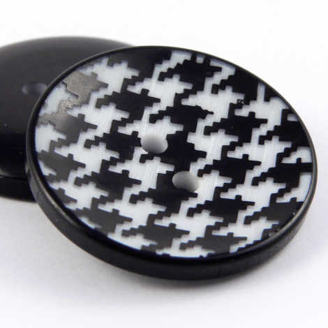 38mm White & Black Dog Tooth 2 Hole Coat Button