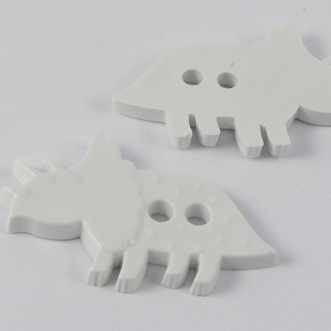 37mm White Triceratops Dinosaur 2 Hole Button