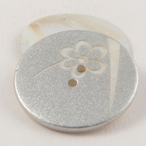 34mm Italian Silver Floral River Shell 2 Hole Button