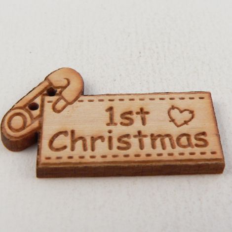 34mm Babies 1st Christmas Wood 2 Hole Button