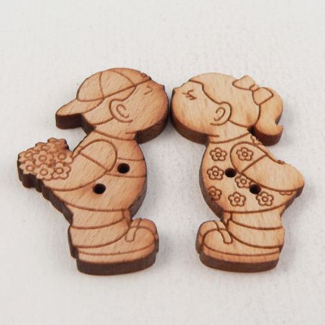 39mm wooden Kissing Little Girl & Boy 2 Hole Button