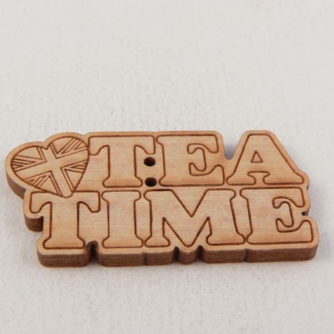 39mm Wooden ''TEA TIME'' Novelty  2 Hole Button
