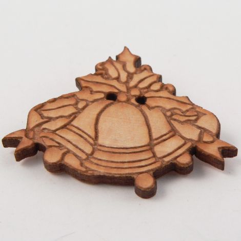 38mm Christmas Bell And Holly Wood 2 Hole Button