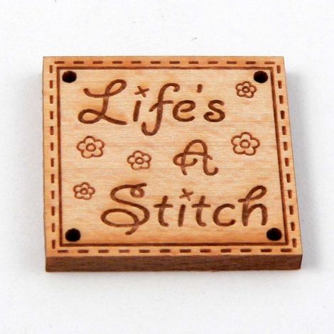 25mm Life's A Stitch Wood 4 Hole Button