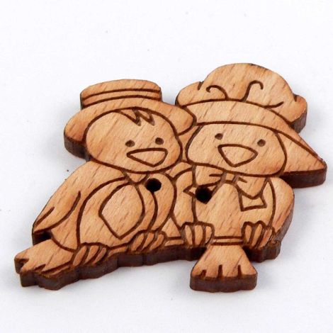 37mm Mr & Mrs Bird Wood 2 Hole Button